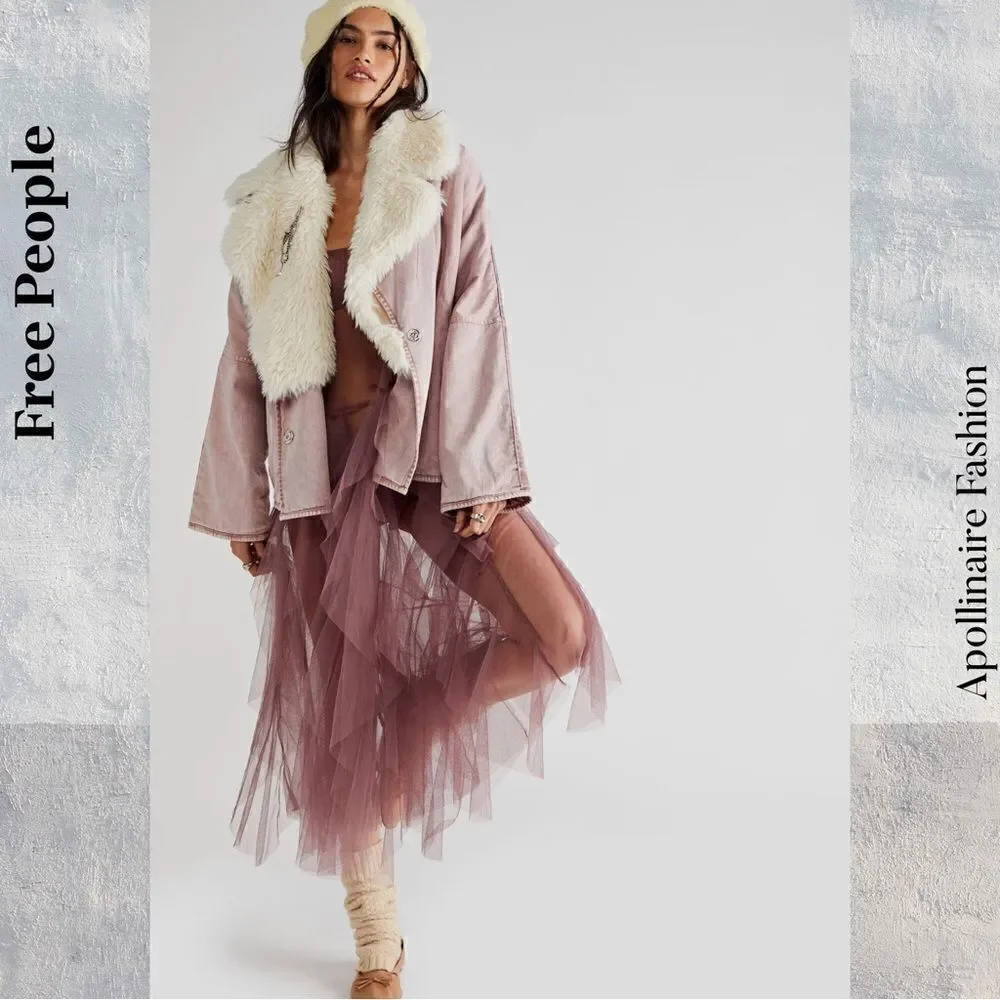 FREE PEOPLE LOLA DENIM JACKET IN PALE MAUVE MEDIUM NWT